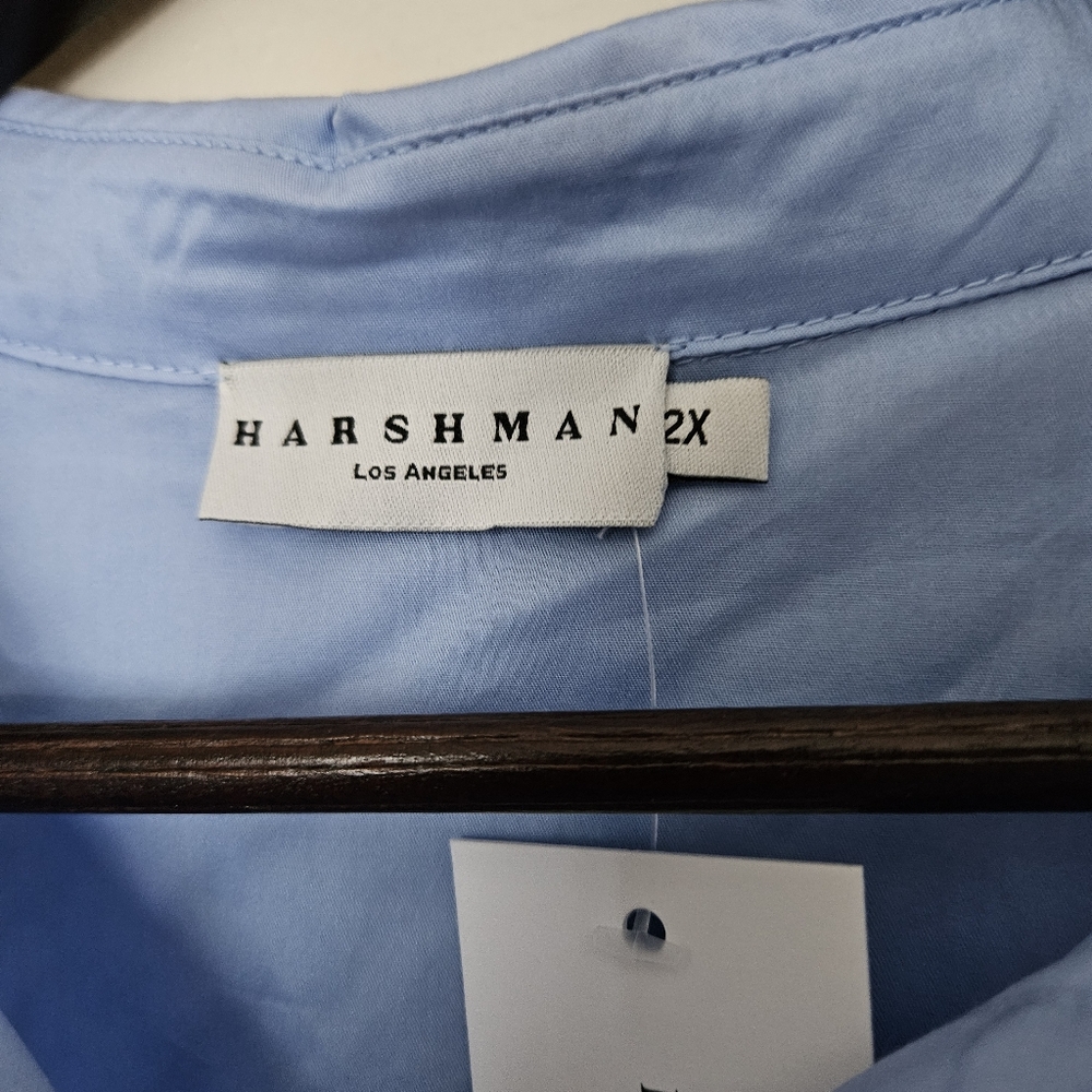 Harshman Blouse Juliana Light Blue Ruffled Sleeve Button-Up Shirt Cotton Classic - Picture 10 of 13